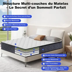 Teeno Matelas 140x190 Epaisseur 22CM Haute Densité Clearance