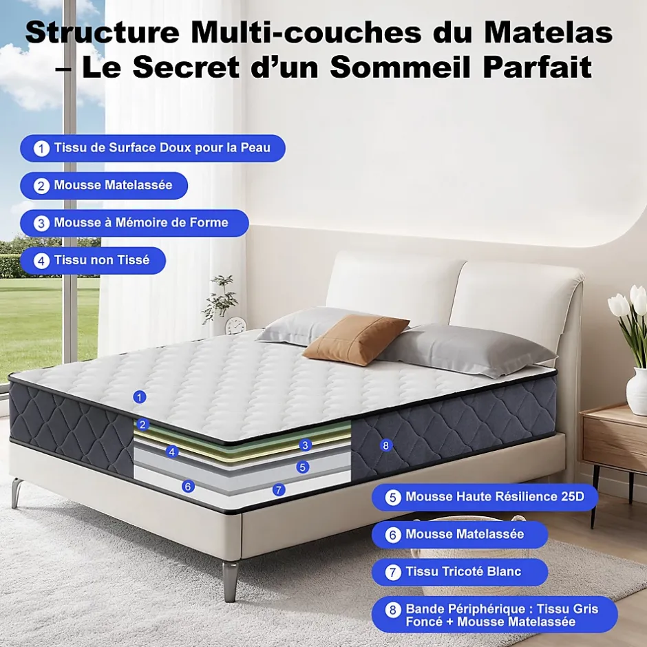 Teeno Matelas 140x190 Epaisseur 22CM Haute Densité Clearance