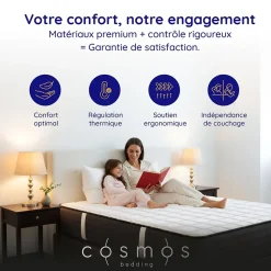 Cosmos Matelas 160x200 Hybride - Mousse HR - Ressorts ensachés - 30 cm - Réversible - Couchage Indépendant - Blue Latex 7 zones - Equinox New