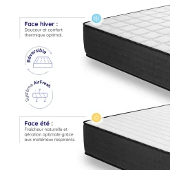 Cosmos Matelas 160x200 Hybride - Mousse HR - Ressorts ensachés - 30 cm - Réversible - Couchage Indépendant - Blue Latex 7 zones - Equinox New
