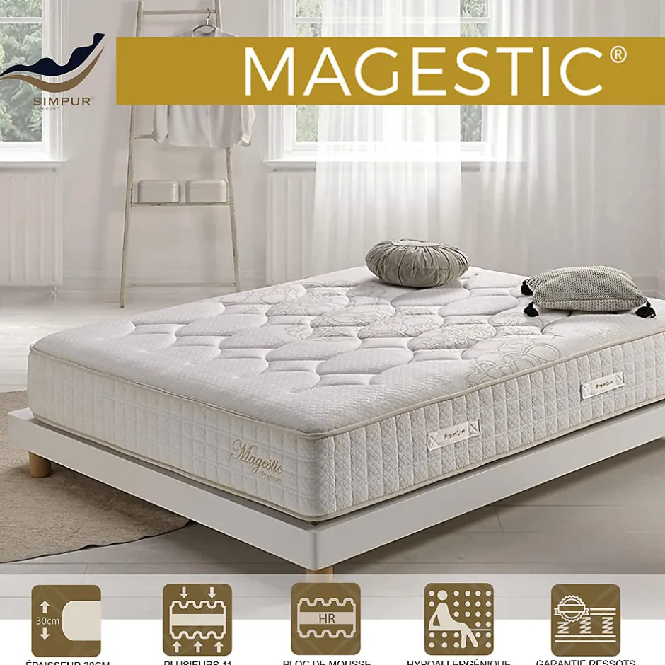 Simpur Low Cost Matelas 140x200 magestic ressorts ensachés avec mousse de confort multizone épaisseur 30 cm 7 zones de confort