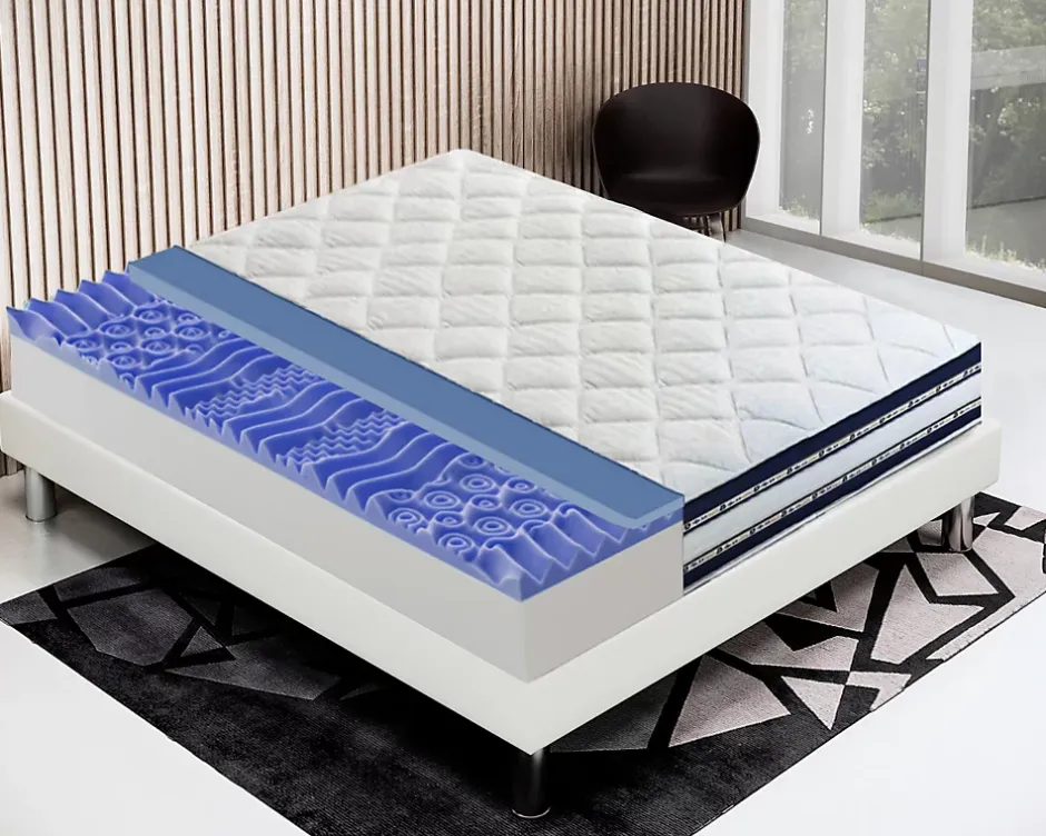 Materassiedoghe Matelas 120x190 Memory Gel - Epaisseur 25 cm - Mousse Mémoire 7 cm - 9 zones de confort - 100% Made in Italy New