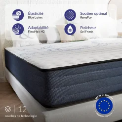 Naturalex Matelas 160x200 mémoire de forme - Épaisseur 21 cm - Blue Latex - 7 zones de confort - Hypoallergénique - Durable - Perfect Dream