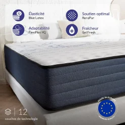 Naturalex Matelas 180x200 mémoire de forme - Épaisseur 30 cm - Blue Latex - 7 zones - Hypoallergénique - Ferme - Durable + - Perfect Dream New
