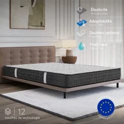 Cosmos Matelas 90x190 Mousse HR - Blue Latex - 21 cm - 7 zones de confort - Réversible - Hypoallergénique - Medium - Durable - Equinox