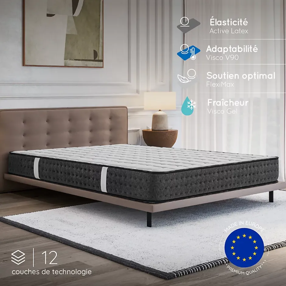 Cosmos Matelas 90x190 Mousse HR - Blue Latex - 21 cm - 7 zones de confort - Réversible - Hypoallergénique - Medium - Durable - Equinox
