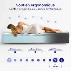 Cosmos Matelas 150x190 Mousse HR - Blue Latex - Épais 32 cm - 7 zones - Réversible - Hypoallergénique - Ferme - Très Durable - Equinox