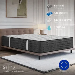 Cosmos Matelas 180x200 Mousse HR - Blue Latex - Épais 32 cm - 7 zones - Réversible - Hypoallergénique - Ferme - Très Durable - Equinox