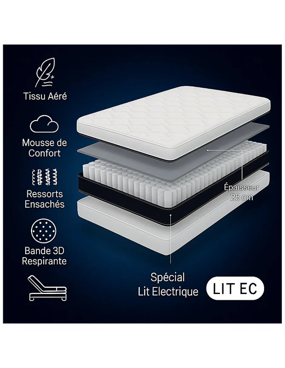 By Sommiflex. Matelas 2x80x200 Spécial Lit Électrique Fabrication Européenne