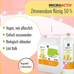 Höfer Chemie Microactiv Acide Citrique Liquide 50% Détartrant Polyvalent 4 x 5 L, Et Économique