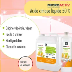 Höfer Chemie Microactiv Acide Citrique Liquide 50% Détartrant Polyvalent 4 x 5 L, Et Économique