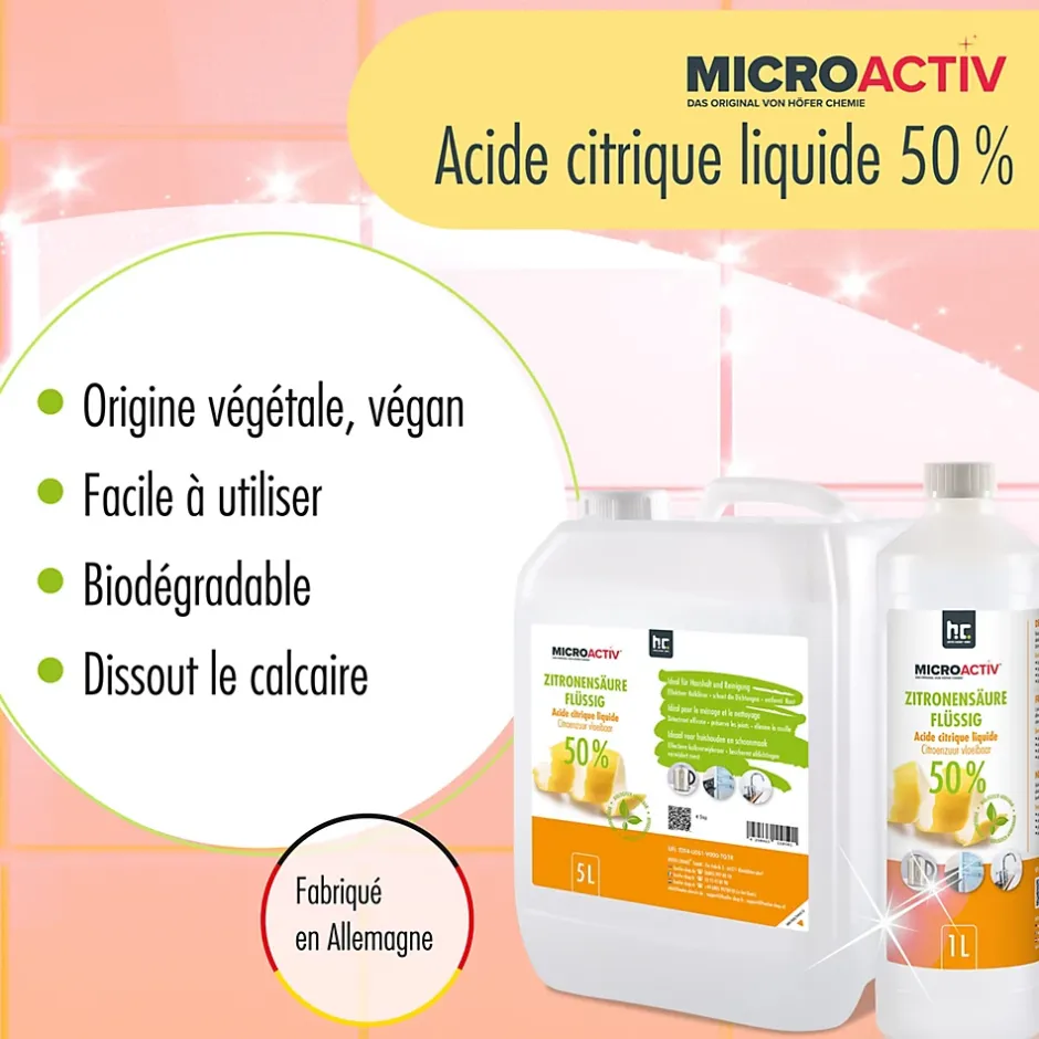 Höfer Chemie Microactiv Acide Citrique Liquide 50% Détartrant Polyvalent 1 x 12 L, Et Économique New