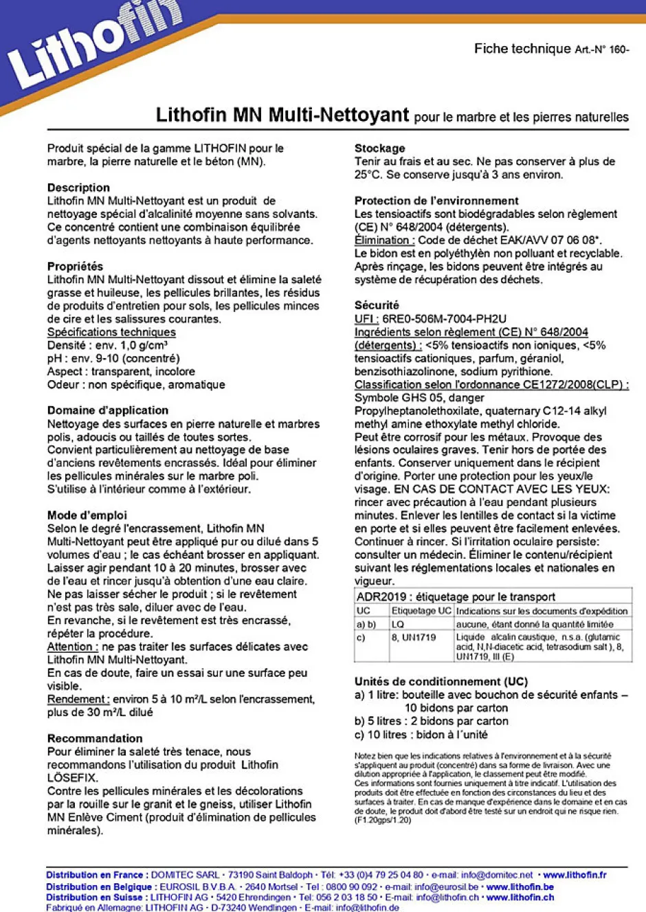 Lithofin MN Multi-Nettoyant - Nettoyant pierre naturelle - - 5 L