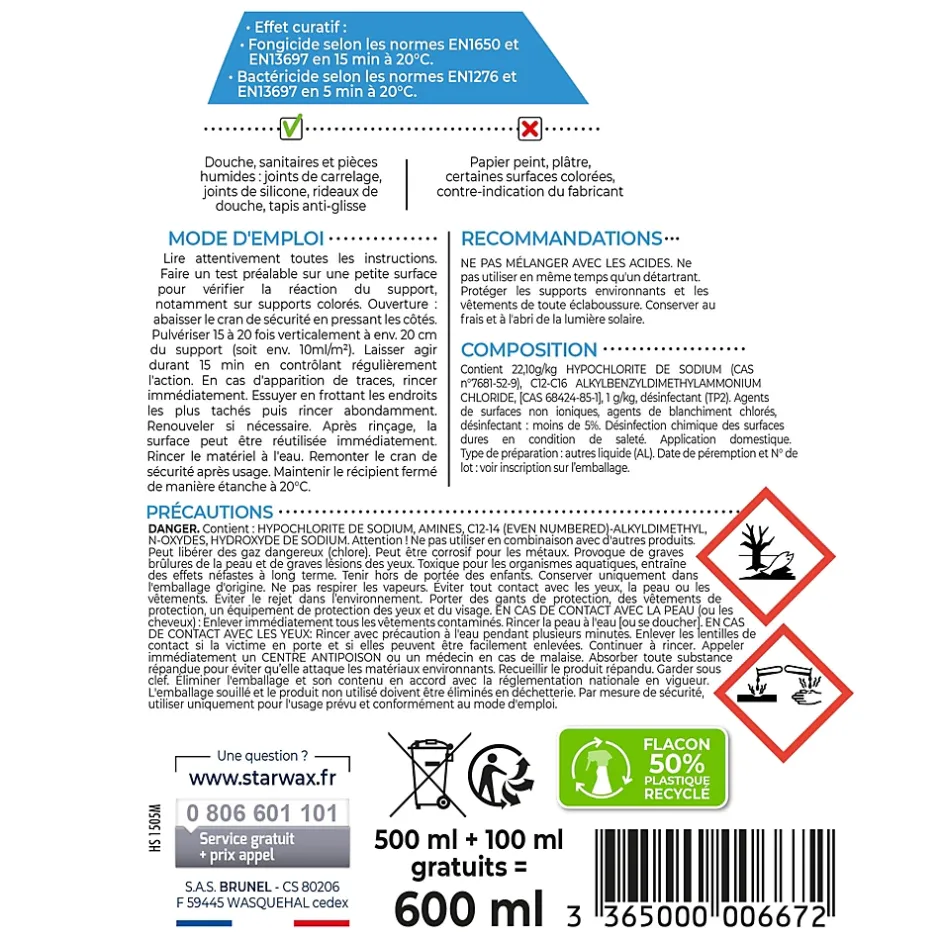 Starwax Nettoyant anti-moisissures Salle de bains 600 ml Best