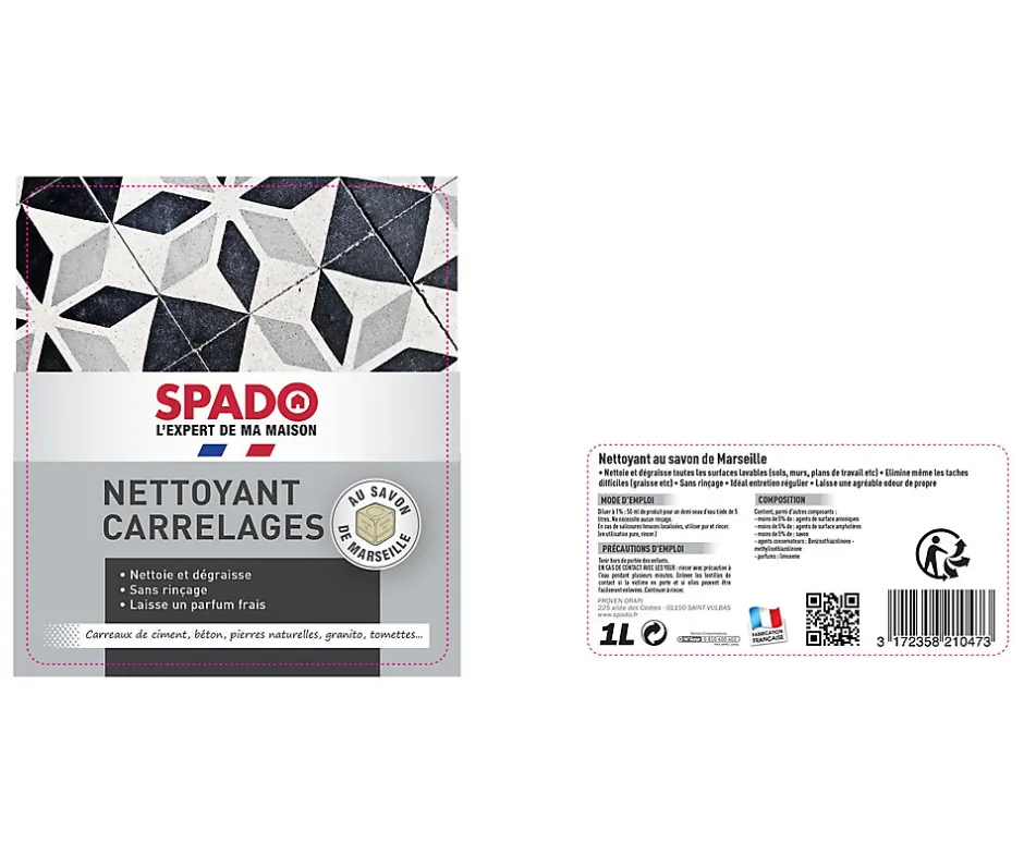 Spado Nettoyant carrelages au savon de Marseille 1L