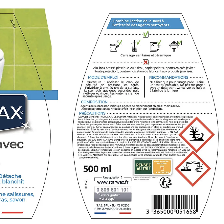 Starwax Nettoyant dégraissant javel 500 ml New