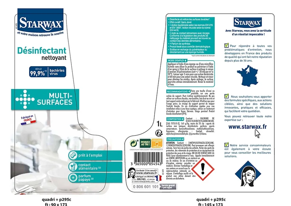 Starwax Nettoyant désinfectant multi-surfaces papaye 1L Clearance