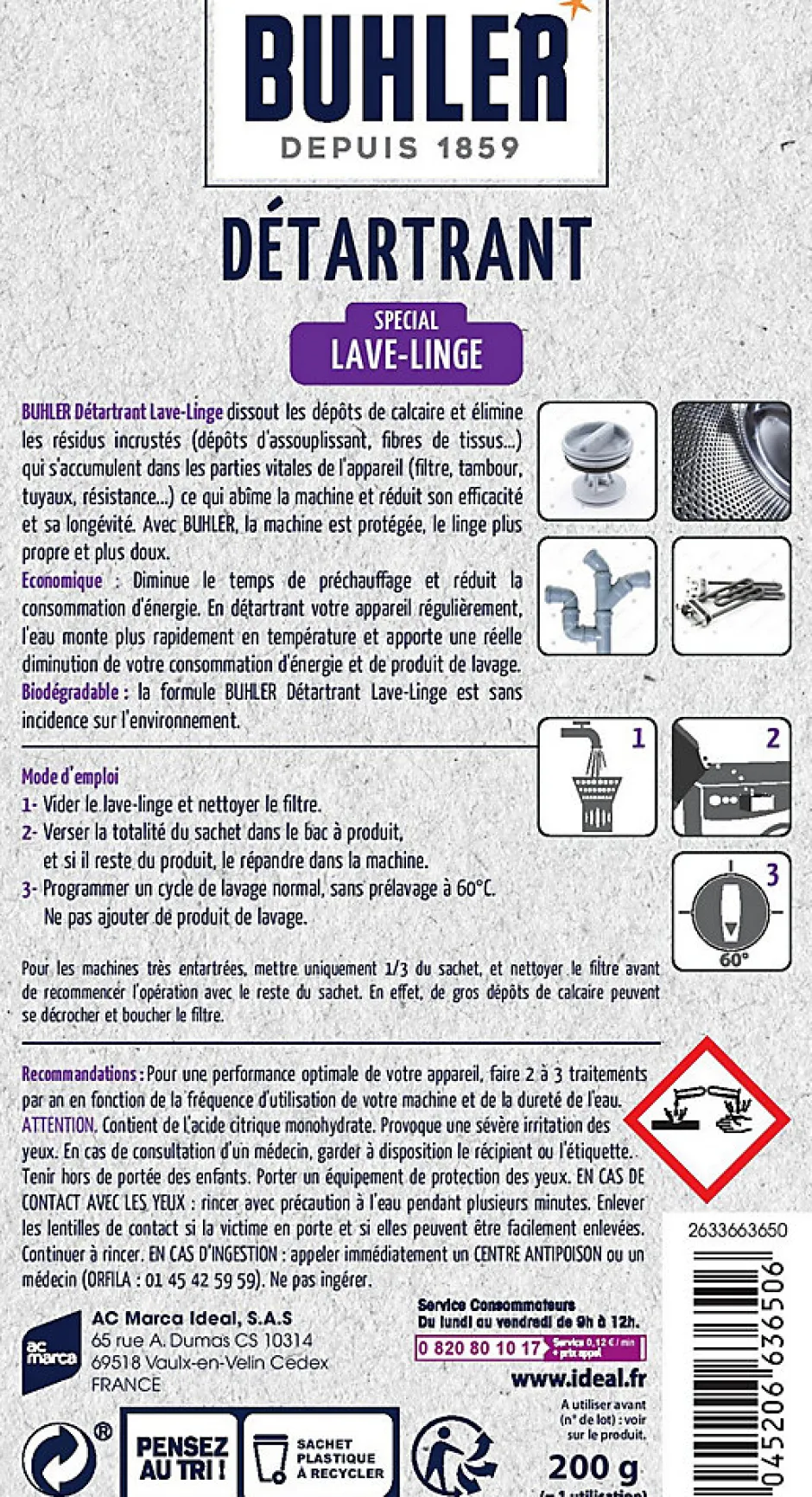 BUHLER Nettoyant détartrant lave-linge 200g