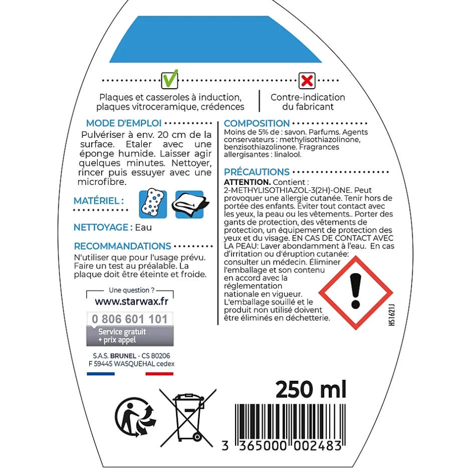 Starwax Nettoyant quotidien vitro-céramique et induction 250ml Best