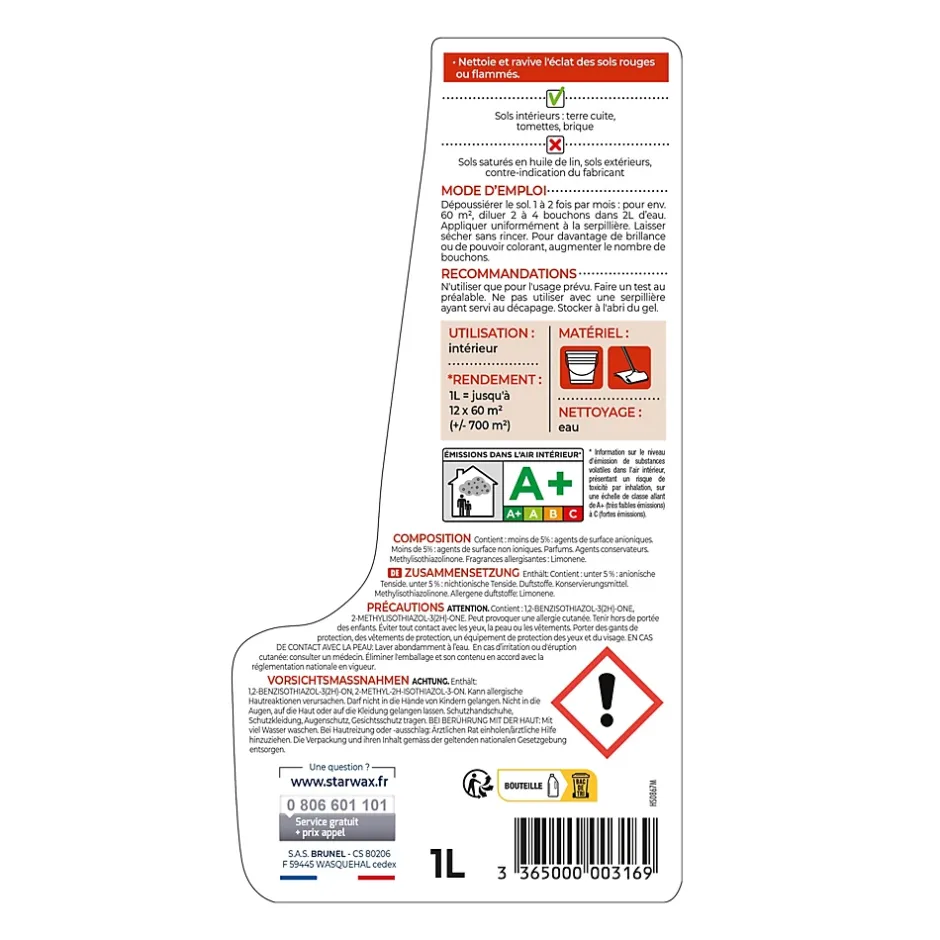Starwax Nettoyant raviveur tomettes et terres cuites 1L Sale