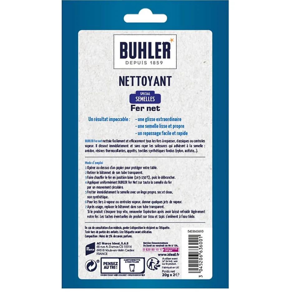 Buhler Nettoyant semelle fer à repasser 2x20 g