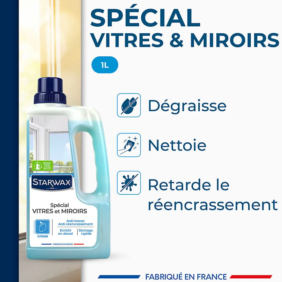 Starwax Nettoyant spécial vitres anti-traces à l'alcool 1L