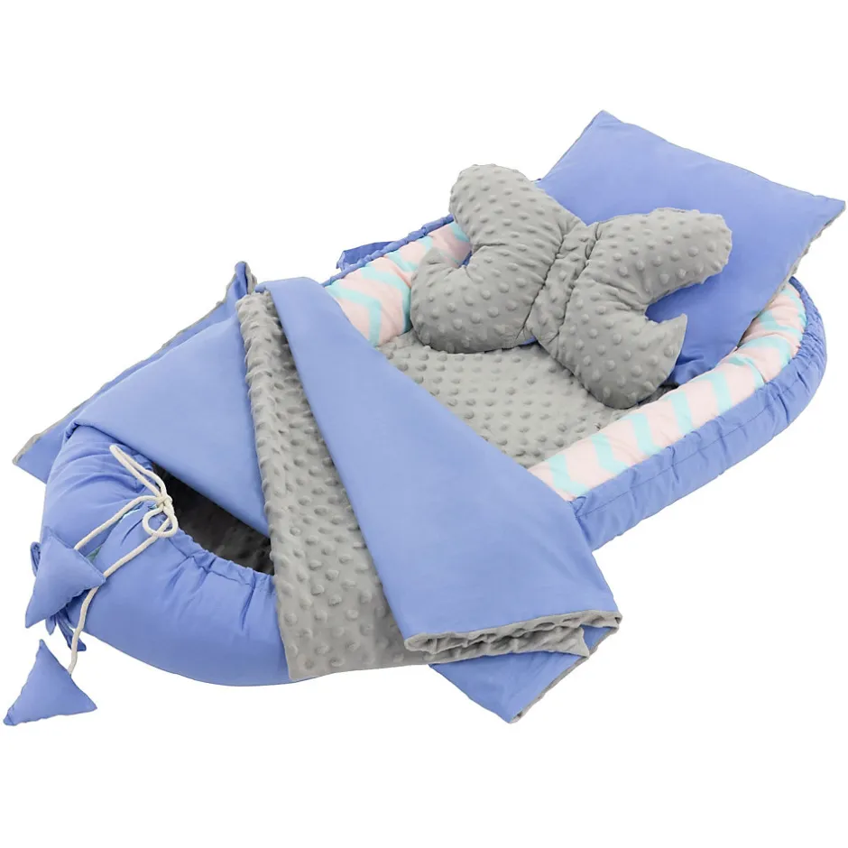 Joyz Nid d'ange bébés 90x50 cm bleu motif baleine en coton avec coussin de sommeil oreiller papillon