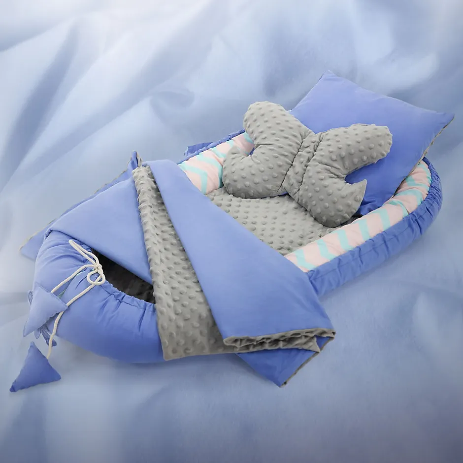 Joyz Nid d'ange bébés 90x50 cm bleu motif baleine en coton avec coussin de sommeil oreiller papillon
