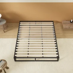 November Sleep Lit 140 x 190 cm - Cadre en acier - Lattes en bois Discount