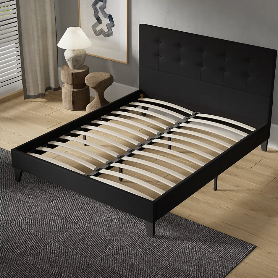 November Sleep Lit 140x200 cm avec tête de lit tissu noir Hot