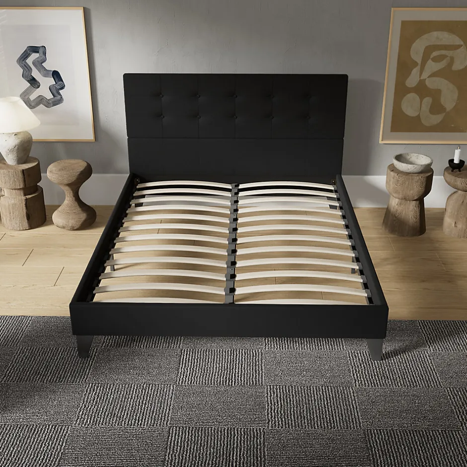 November Sleep Lit 140x200 cm avec tête de lit tissu noir Hot