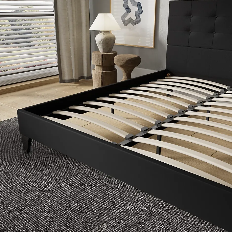 November Sleep Lit 140x200 cm avec tête de lit tissu noir Hot