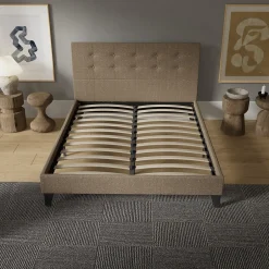 November Sleep Lit 140x190 cm avec tête de lit tissu brun Clearance