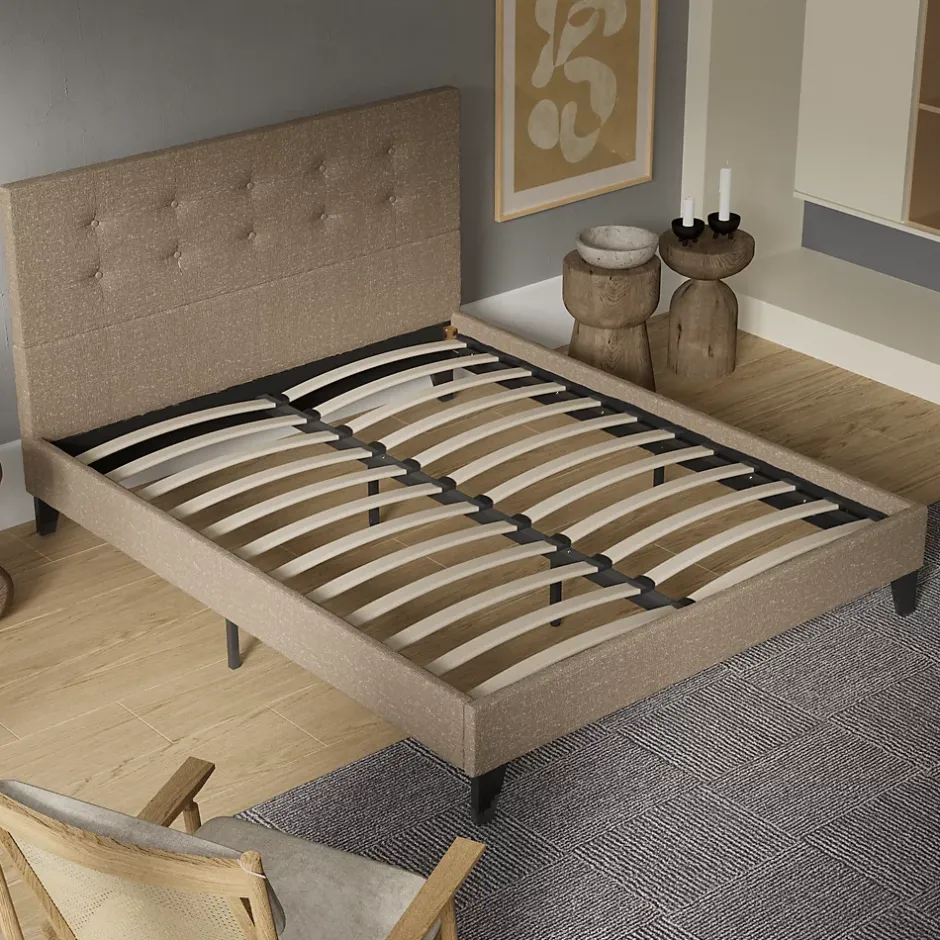 November Sleep Lit 140x190 cm avec tête de lit tissu brun Clearance