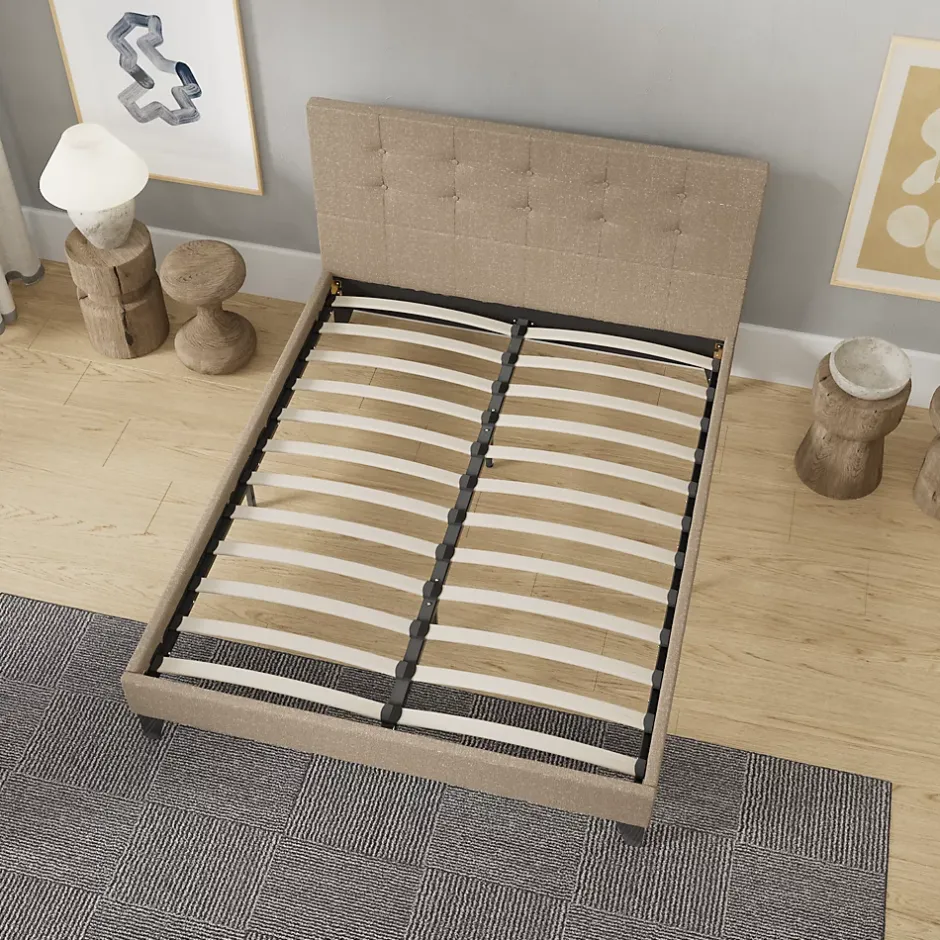 November Sleep Lit 140x190 cm avec tête de lit tissu brun Clearance