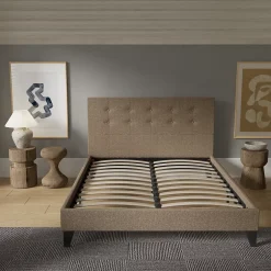November Sleep Lit 140x190 cm avec tête de lit tissu brun Clearance