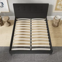 November Sleep Lit 140x190 cm avec tête de lit tissu noir Best