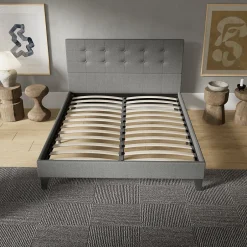 November Sleep Lit 160x200 cm avec tête de lit tissu gris New