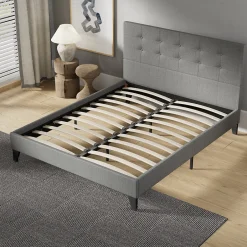 November Sleep Lit 140x190 cm avec tête de lit tissu gris