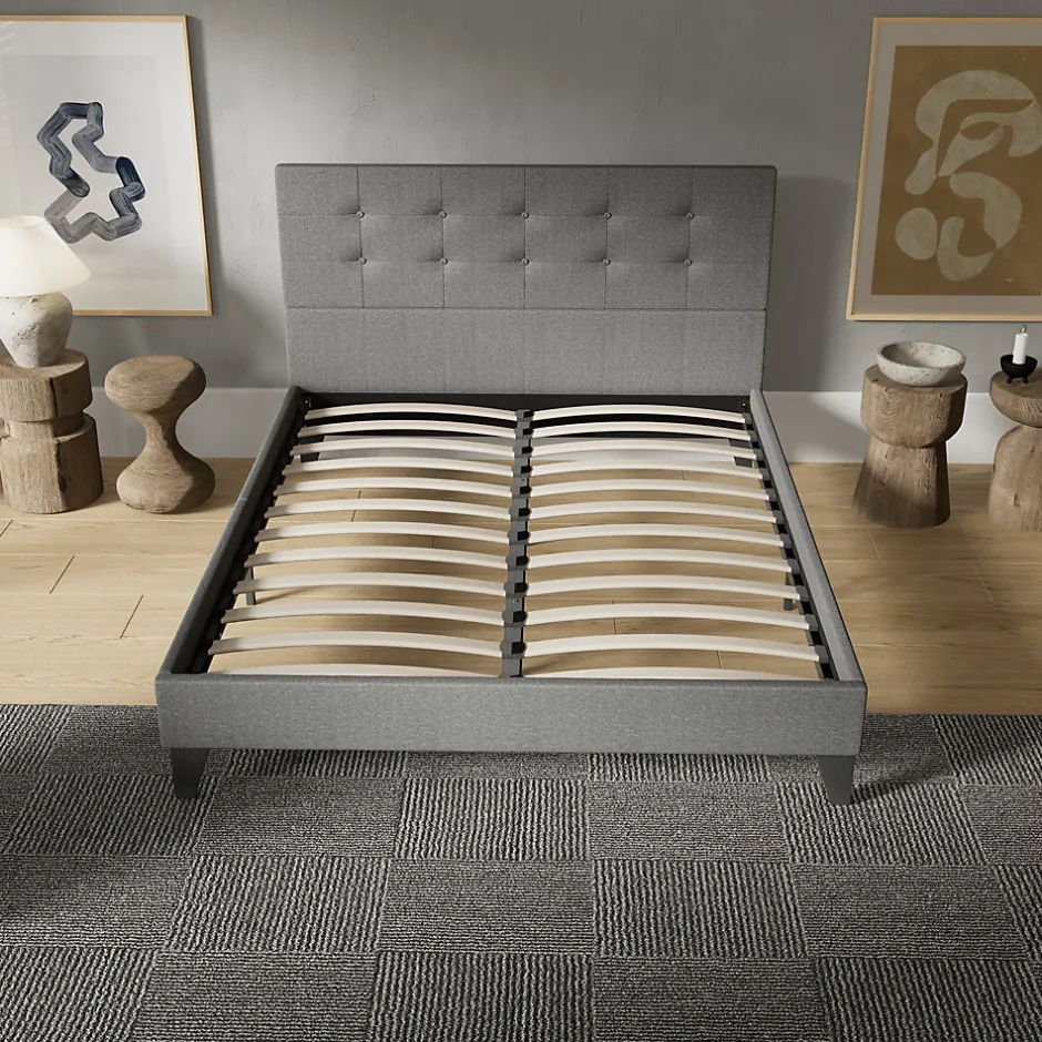 November Sleep Lit 140x190 cm avec tête de lit tissu gris