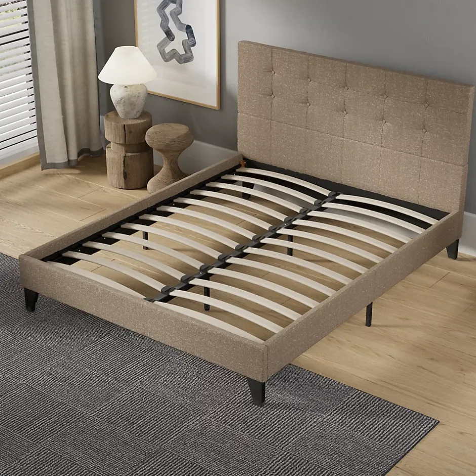 November Sleep Lit 140x200 cm avec tête de lit tissu brun Discount