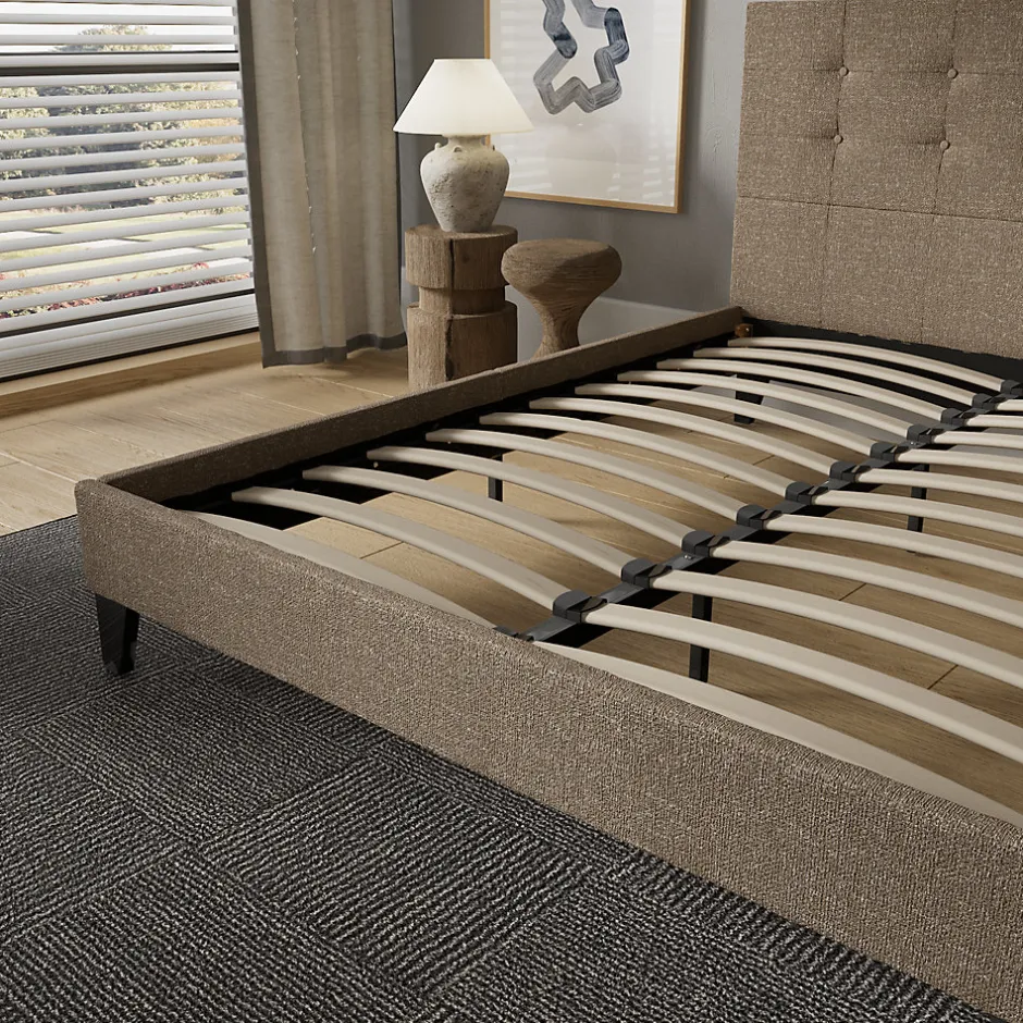 November Sleep Lit 140x200 cm avec tête de lit tissu brun Discount