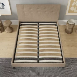 November Sleep Lit 140x200 cm avec tête de lit tissu brun Discount
