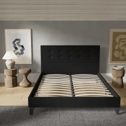 November Sleep Lit 120x190 cm avec tête de lit tissu noir Clearance