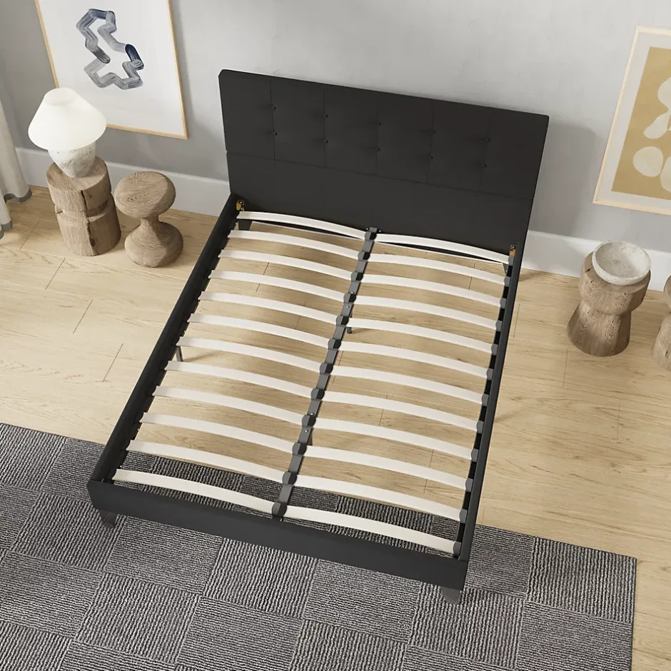 November Sleep Lit 120x190 cm avec tête de lit tissu noir Clearance