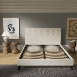 November Sleep Lit 160x200 cm avec tête de lit tissu lin Sale