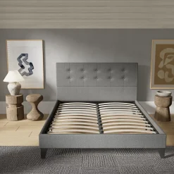 November Sleep Lit 120x190 cm avec tête de lit tissu gris Discount