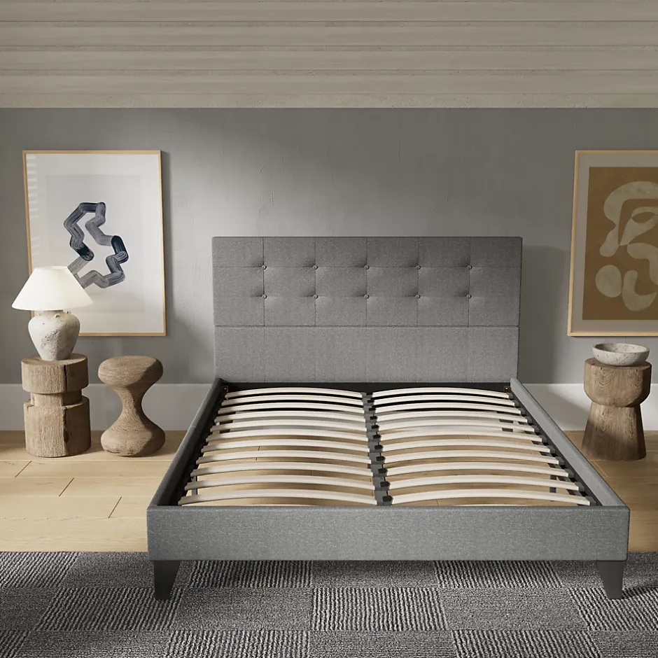 November Sleep Lit 120x190 cm avec tête de lit tissu gris Discount