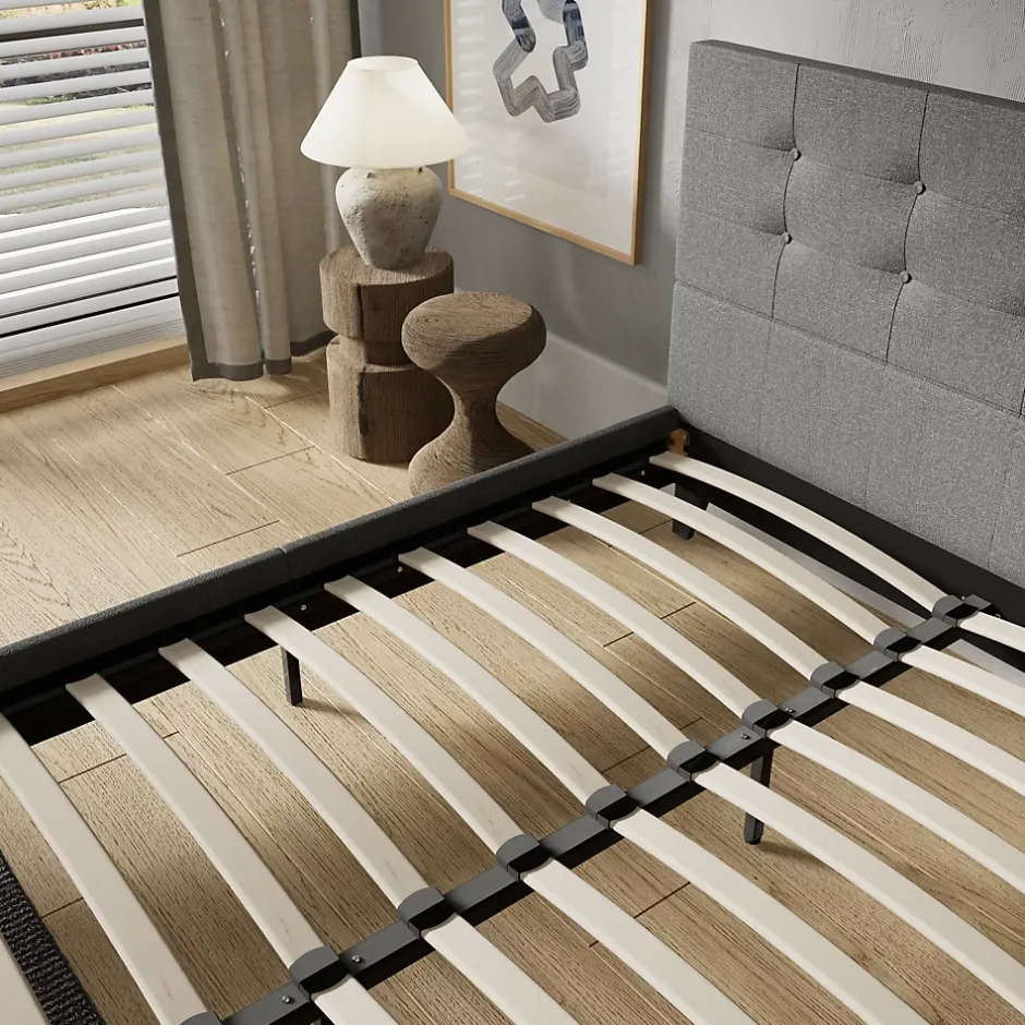 November Sleep Lit 120x190 cm avec tête de lit tissu gris Discount