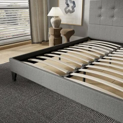 November Sleep Lit 120x190 cm avec tête de lit tissu gris Discount